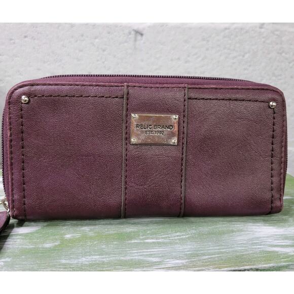 Vtg Relic Brand Est 1992 Zip Around Wallet Clutch Organizer Burgandy - Picture 1 of 9